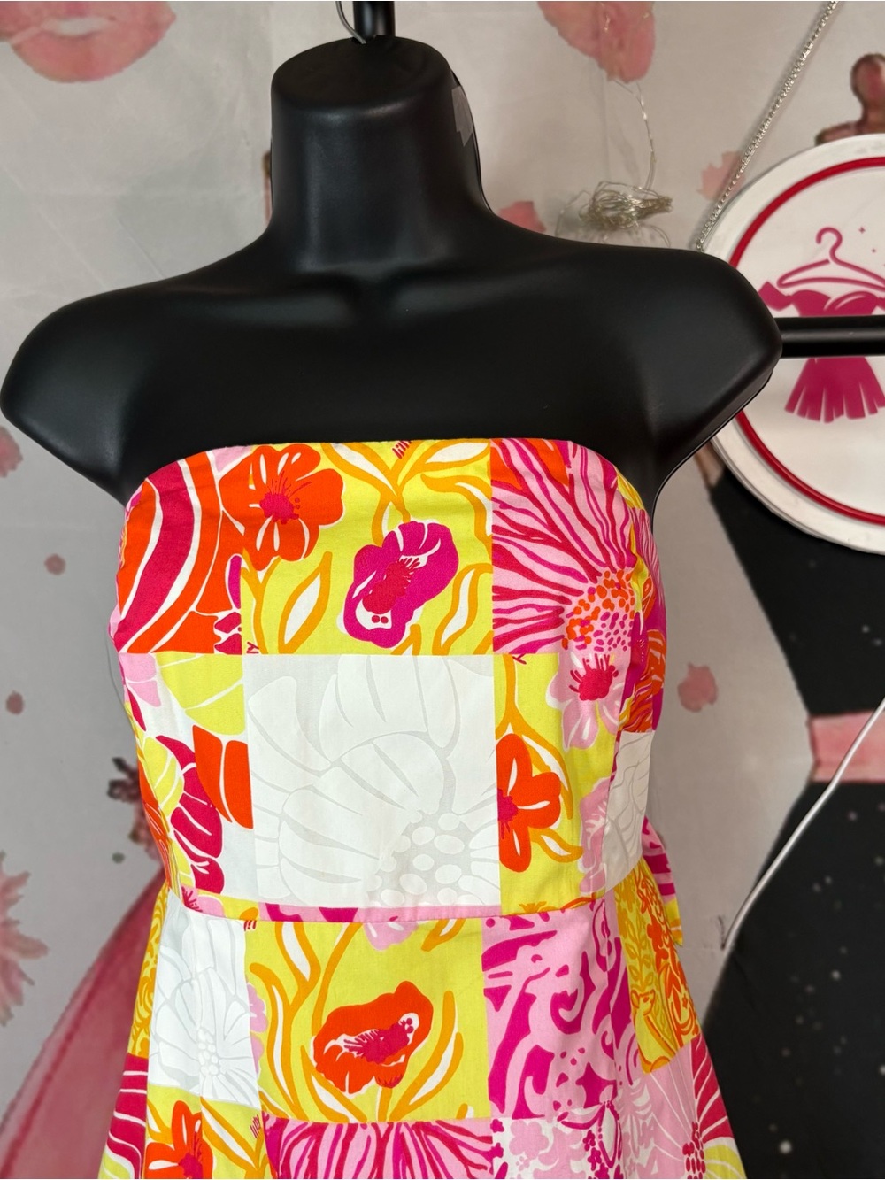 Lilly Pulitzer Strapless Floral Patchwork Dress in Pink, Yellow & White Sz 6 - Picture 5 of 16